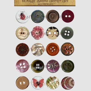 Whimsy Twee Button Sticker Sheet Set: 20pc Matte Vinyl Decals for Laptops, Journals, Phones
