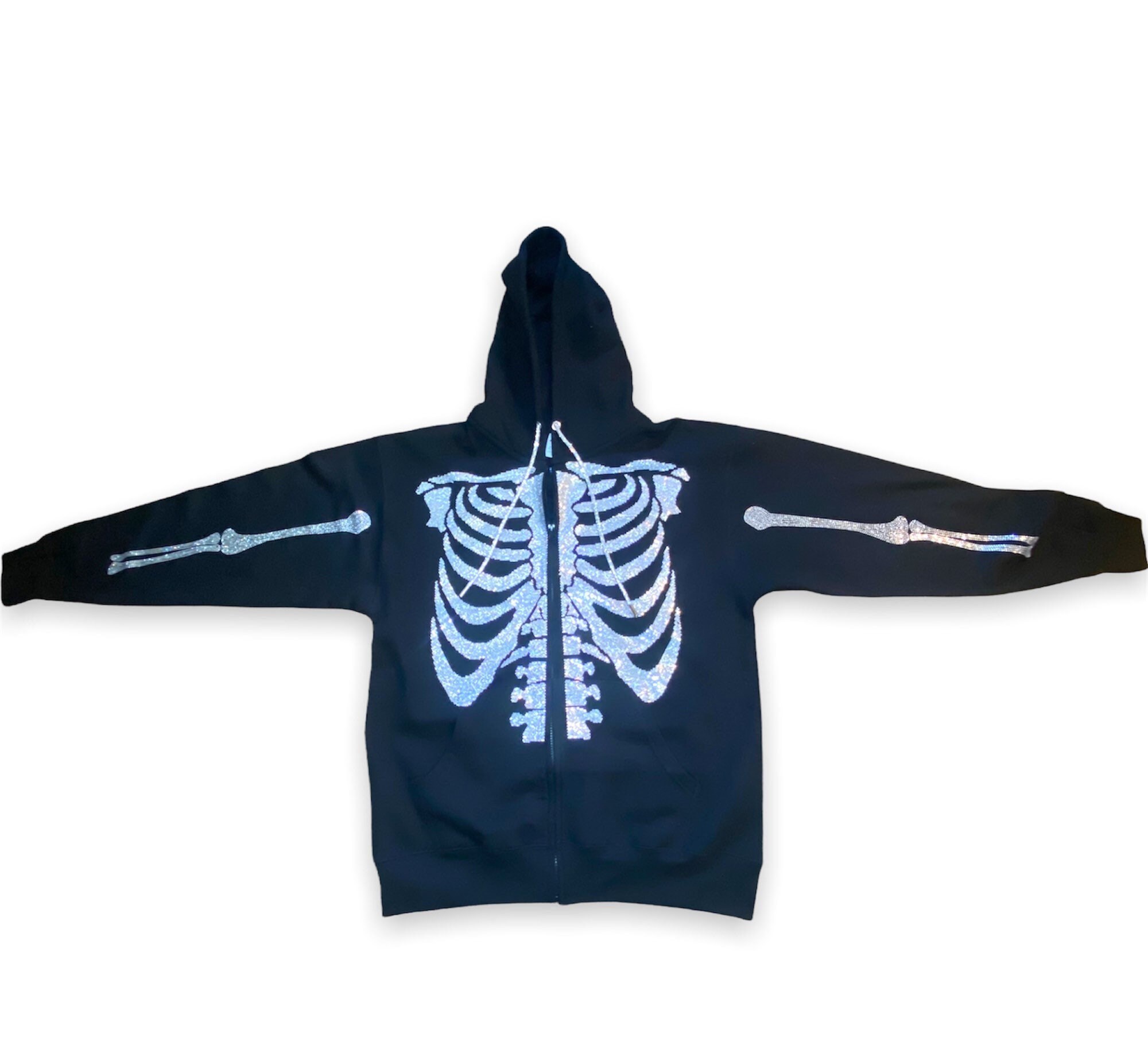 Rhinestone Rib Cage Zip up Hoodie Etsy