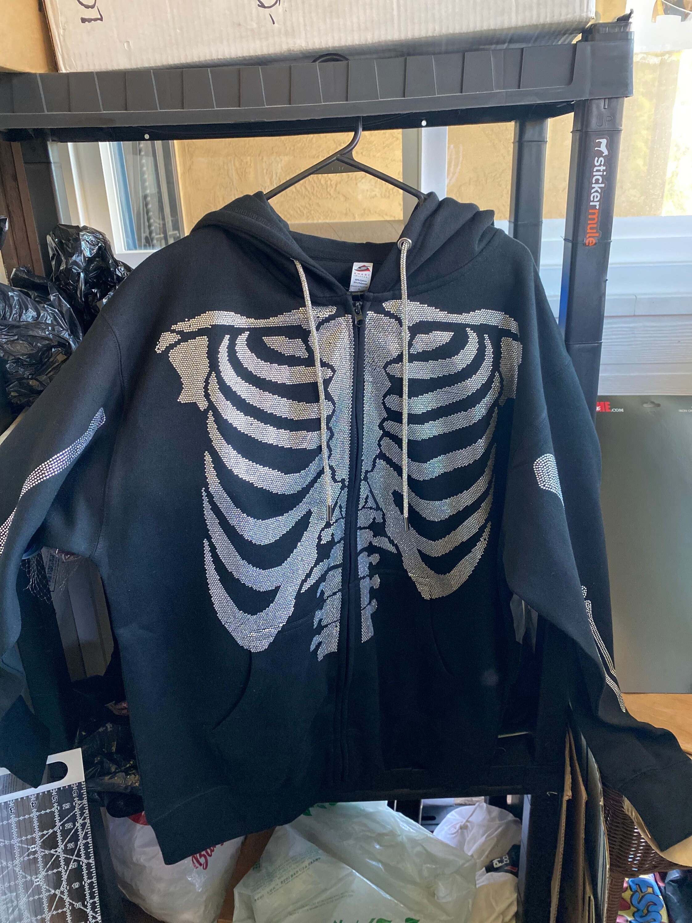 Rhinestone Rib Cage Zip up Hoodie Etsy