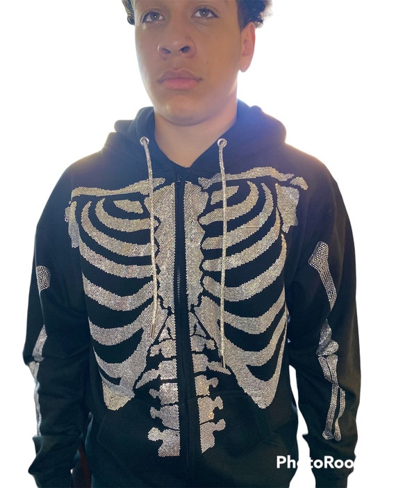 Rhinestone Rib Cage Zip up Hoodie Etsy Finland