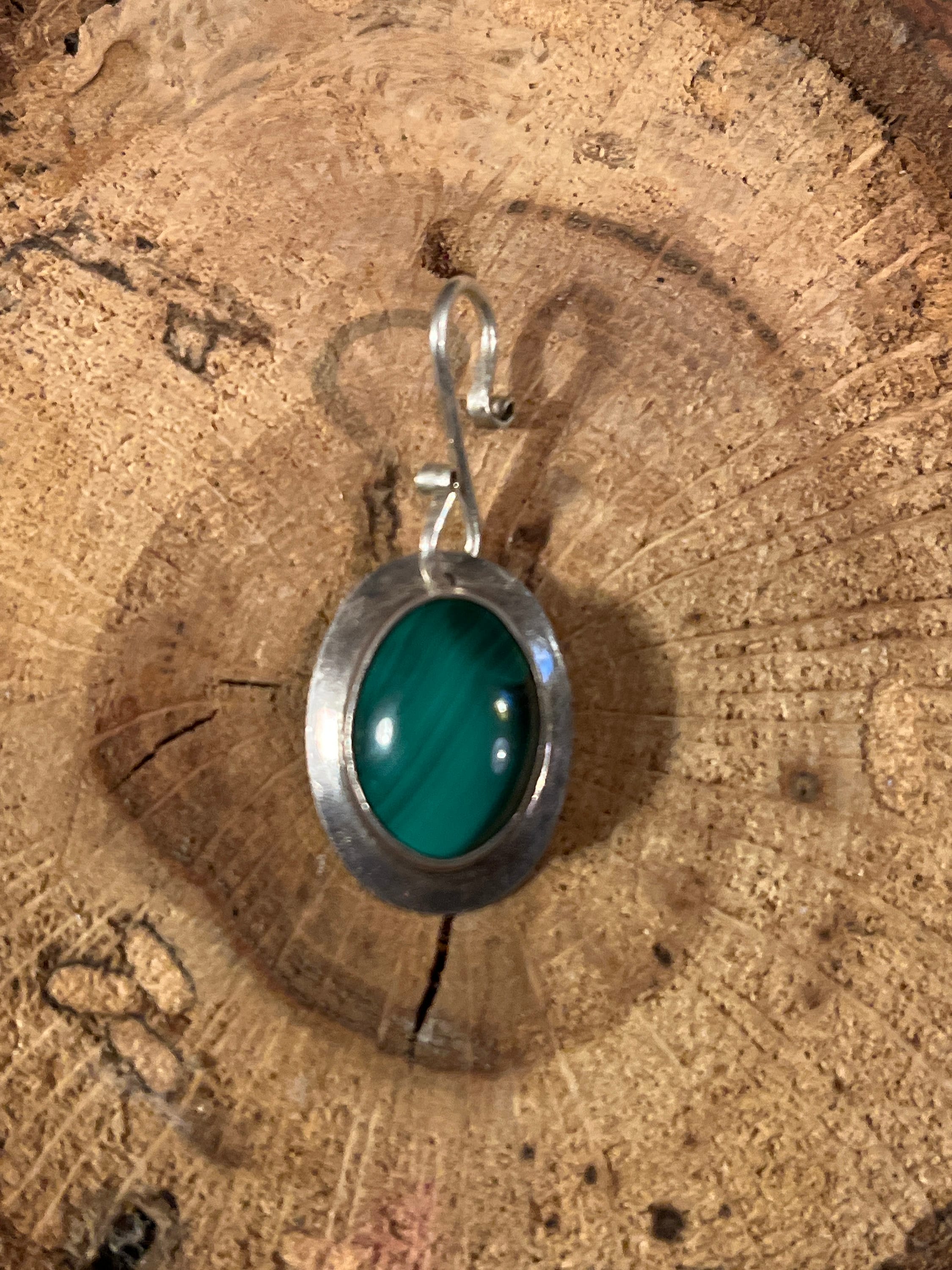 Vintage Silver and Malachite Oval Clasp Weight, Necklace Counterweight