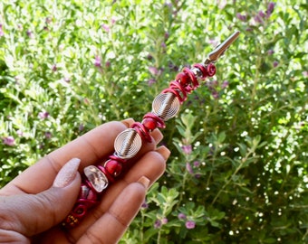 large Clear quartz Red turquoise red mini wand, vibe clip atm clip