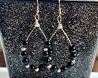 Black Jasper crystal hoop earrings