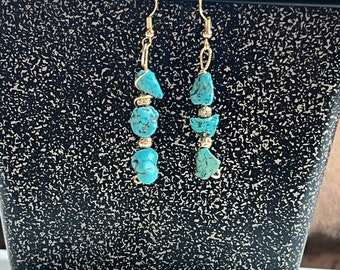 Turquoise and gold lava stone drop earrings