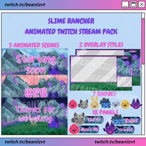 Animated Twitch Streamer package: Kawaii Slime Rancher themed Overlay, Panels, Badges & Emotes