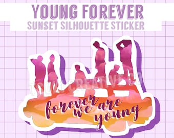 young forever sunset silhouette sticker