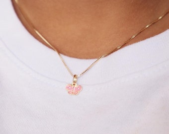 Kids pink butterfly earring and necklace | Butterfly jewelry for kids | Flower Girl Gift | Gold Plated Hypoallergenic