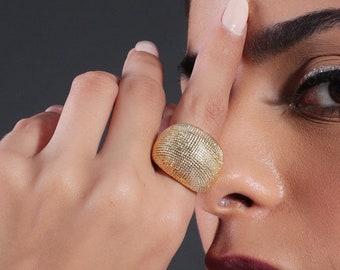 18k Gold Plated Ring, Thick Gold Dome Ring, Chunky Bubble Circle Ring, Statement Ring, High Quality Jewelry