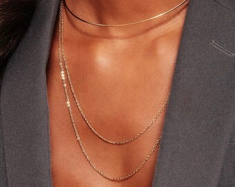 Layer necklace set | Wired 18k Gold and 2 layers of minimalistic 18k gold chain necklaces | Hypoallergenic | Necklaces for Women