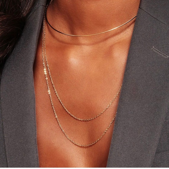 Layer necklace set Wired 18k Gold and layers of minimalistic 18k gold  chain necklaces Hypoallergenic Necklaces for Women