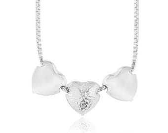 Triple Heart Pendant Necklace, 18k Gold Filled  Necklace, Minimalistic Necklace, Mother's Heart Necklace, Available in Silver and Gold.