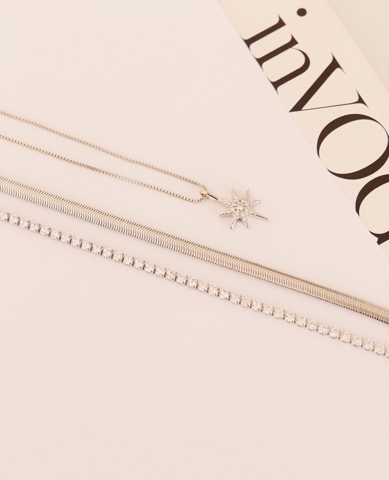 Mother\u2019s Day gift Hypoallergenic Silver Necklace and Star Pendant 8 Point Start Pendant Rhodium Plated