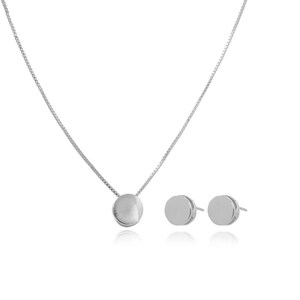 Circle Stud and Pendant Necklace in Silver, Rhodium Plated, Dainty Silver Necklace, Mother’s Day gift
