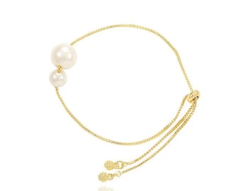 Pearl Bracelet | 18k Gold Filled Bracelet | Adjustable Pearl Bracelet | Gift for Her | Stacking Bracelet | Nickel Free Jewelry