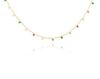 18K Gold Filled Colorful Crystal Necklace | Delicate Necklace for women | Hypoallergenic | Nickel Free | Necklace for women