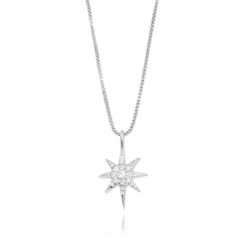 Mother\u2019s Day gift Hypoallergenic Silver Necklace and Star Pendant 8 Point Start Pendant Rhodium Plated