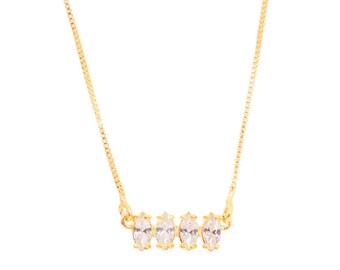 18k Gold Plated 4 Crystal Pendant Necklace, Nickel Free Necklace, Crystal Pendant Necklace