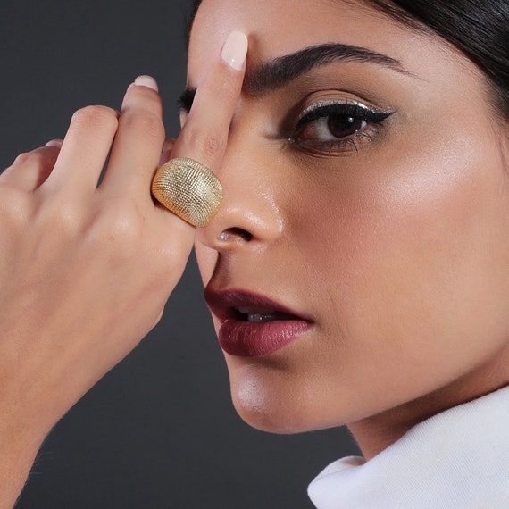 18k Gold Plated Ring, Thick Gold Dome Ring, Chunky Bubble Circle Ring,  Statement Ring, High Quality Jewelry