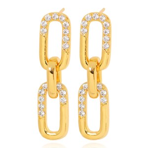 18k Gold Plated Double Link Earring with Micro-Zircon Detail, Double Hoop Earring, High End Jewelry, Nickel free, Gift for her