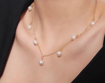 Pearl Necklace for Women | 18k Gold Plated Necklace with 7 pearls | Hypoallergenic | Jewelry for women