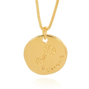 18k Gold Filled Medallion Pendant Necklace Circle | Engraved Writing Lovely or Strong Options | Gift for Her