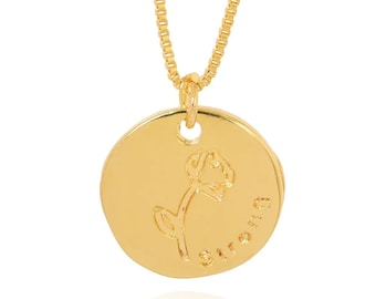 18k Gold Filled Medallion Pendant Necklace Circle | Engraved Writing Lovely or Strong Options | Gift for Her