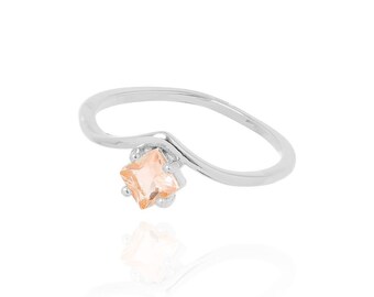 Silver Citrine Stone Ring, Rhodium Filled, Minimalistic Stone Ring, Gift for Her, Hypoallergenic, Nickel Free