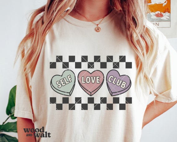 Self Love Club SVG PNG | Retro Valentine Cut File | Valentine Hearts Sublimation Design | In My Self Love Era SVG | Checkered Hearts