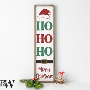 Ho Ho Ho メリークリスマス SVG | クリスマス ポーチ サイン SVG | 縦型ホリデー サイン SVG | クリスマス ドア リーナー SVG | サンタ ハット SVG | サンタ ベルト SVG