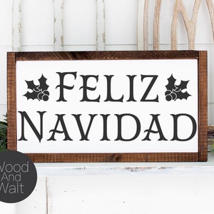 Feliz Navidad SVG | Spanische Weihnachtsschnittdatei | Stechpalme Design | Familie Wohn Dekor Spruch | Weihnachtslied | Winter Schablone aus Holz