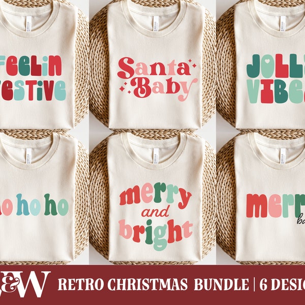 Retro Christmas SVG Bundle | Christmas Shirt SVG Bundle | Feelin Festive SVG | Santa Baby Svg | Merry and Bright Svg | Holly Jolly Svg