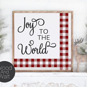 Radość dla świata Buffalo Plaid SVG | Plik do cięcia świątecznego | Projekt piosenki świątecznej | Powiedzenie zimowe | Szablon znaku drewnianego | Dekoracja rodzinna | Cyfrowy