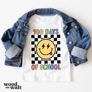 100 Schultage SVG | Glücklicher 100 Tage Smiley PNG | Retro Kinder Schul-Shirt | Checker Back To School Schnittdatei | Lehrer 100 Tage Sublimation