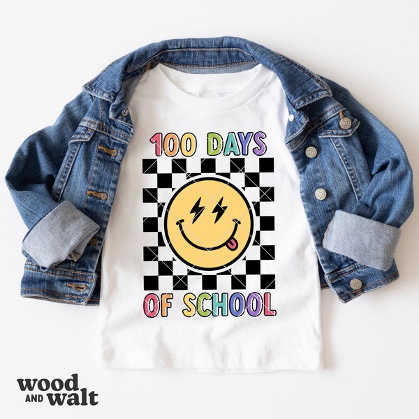 100 Days Of School SVG | Happy 100 Days Smiley PNG | Retro Kids School Shirt | Checker Back To School Cut File | Teacher 100 Day Sublimation