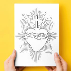 Sacred Heart Coloring Page: Catholic Art (Printable Digital Download A3/A4/16x20/8.5x11