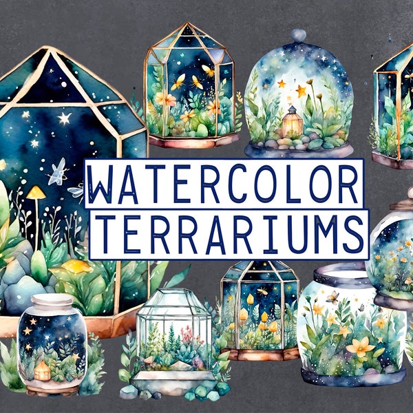 Enchanted gardens | Watercolor terrariums clip art | Magical terrarium .png files | Botanical clipart | Hand painted | Instant download