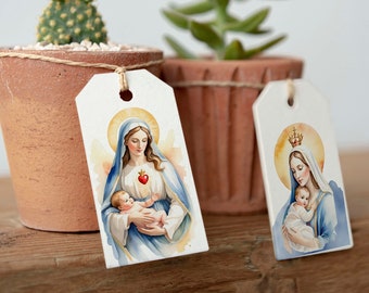 Printable Christmas tags | Holy family | Mary and Baby Jesus | Nativity tags | A4 and Letter Size