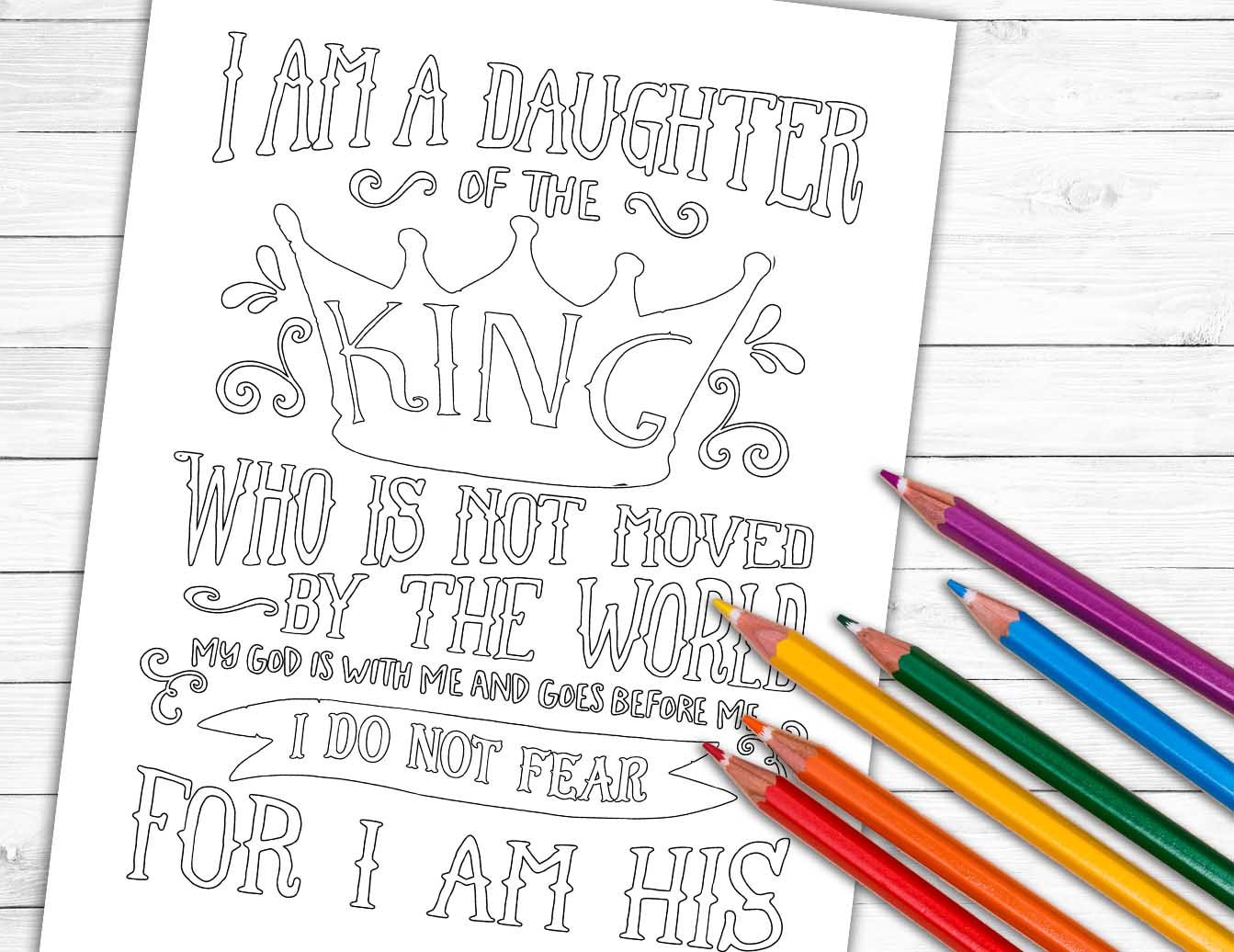 Daughter of the King Coloring Page 8.5x11 Inches - Etsy