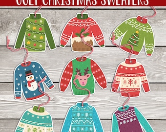 Printable gift tags, ugly sweater tags, Christmas tags, Printable holiday tags