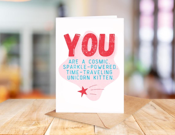 Funny Friendship Card: Cosmic Unicorn Kitten Greeting (5x7 Print File)