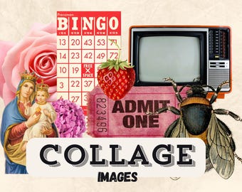 Vintage Collage Images: 40 Quirky PNGs for Junk Journals (Digital Download)