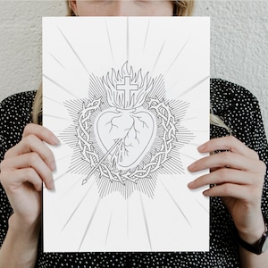 Sacred Heart Coloring Page: Catholic Art (Printable Digital Download A3/A4/16x20/8.5x11