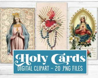 Twenty Vintage Holy Cards | digital clip art | +/- 5 inch tall .png files | Antique Religious Ephemera