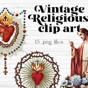 Grobe Vintage religiöse Clip Art | digitale ClipArt | +/- 5 Zoll große .png Dateien | Antikes religiöses Ephemera, rustikal und antik