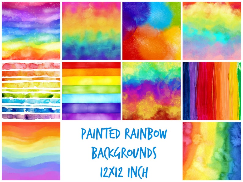 Painted rainbow backgrounds Rainbow watercolor digital images, printable digital backgrounds, rainbow clipart image 4