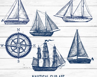 Nautical clip art - ships, anchors, compass Instant download clip art PNG