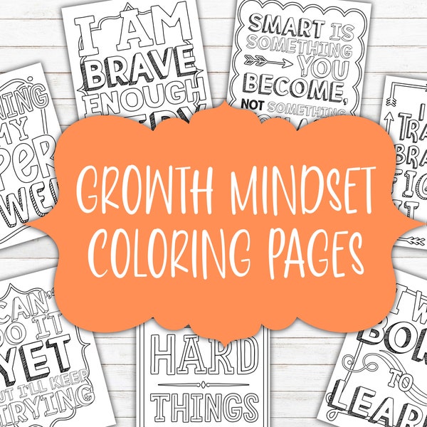 Growth mindset coloring pages 8.5x11 inches | 7 different sheets