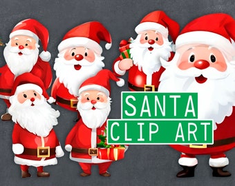 Six Father Christmas clipart images | Christmas Santa holiday clipart | .png files | instant download