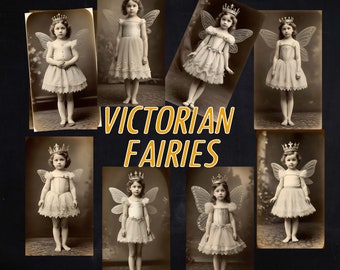 Ten Antique photos | Little Victorian fairies | 7 inch tall digital files | Antique Victorian Children Ephemera Collage images