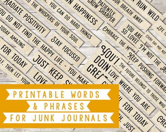 Words and phrases for Junk Journals, digital scrapbooking, collage | digital clip art | 9 .jpg sheets A4